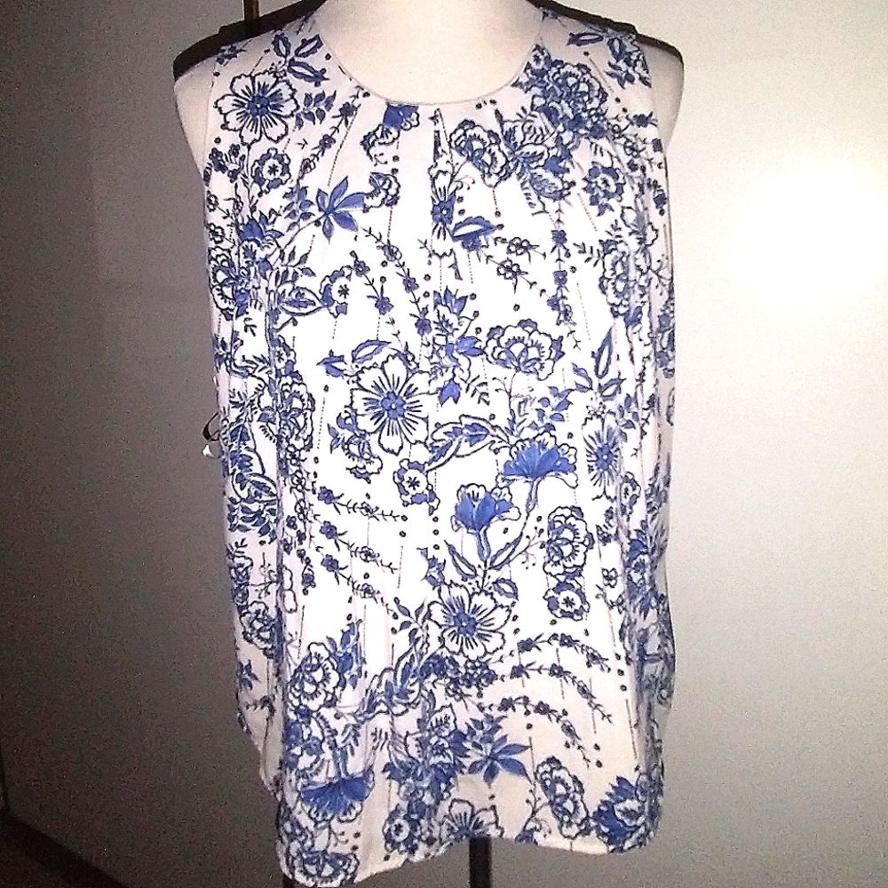 COPY Tommy Hilfiger Blue and White Floral Shell Tank Top